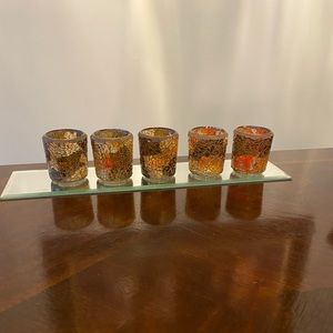 Mirrored Tray With 5 Mosaic Votives, Tea Candles Included